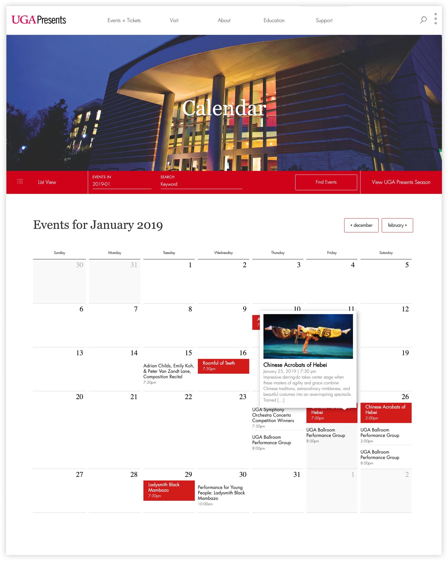 UGA Performing Arts Center calendar