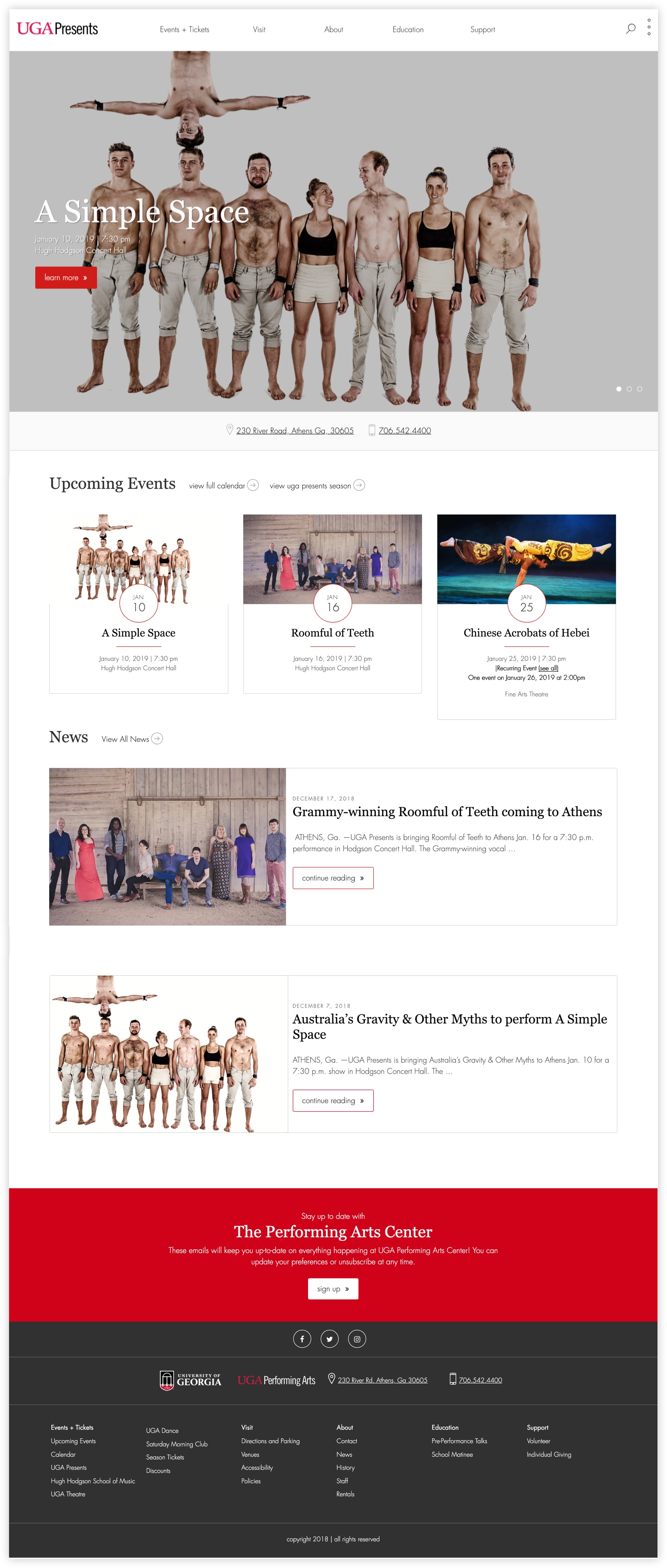 UGA Performing Arts Center home page