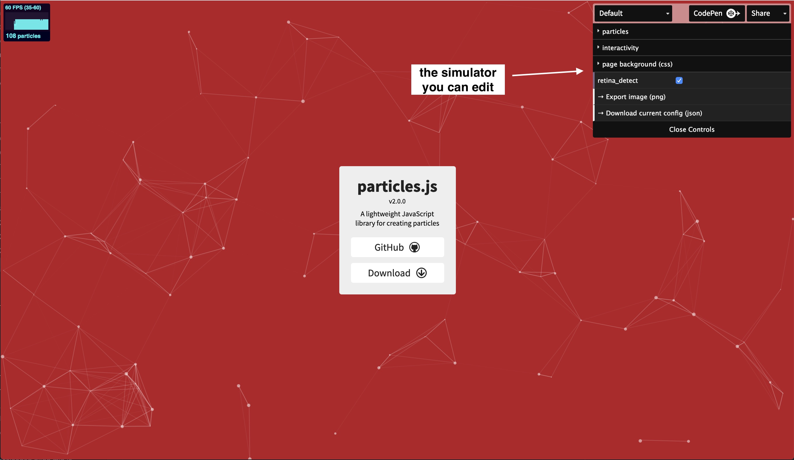 Particles.js simulator