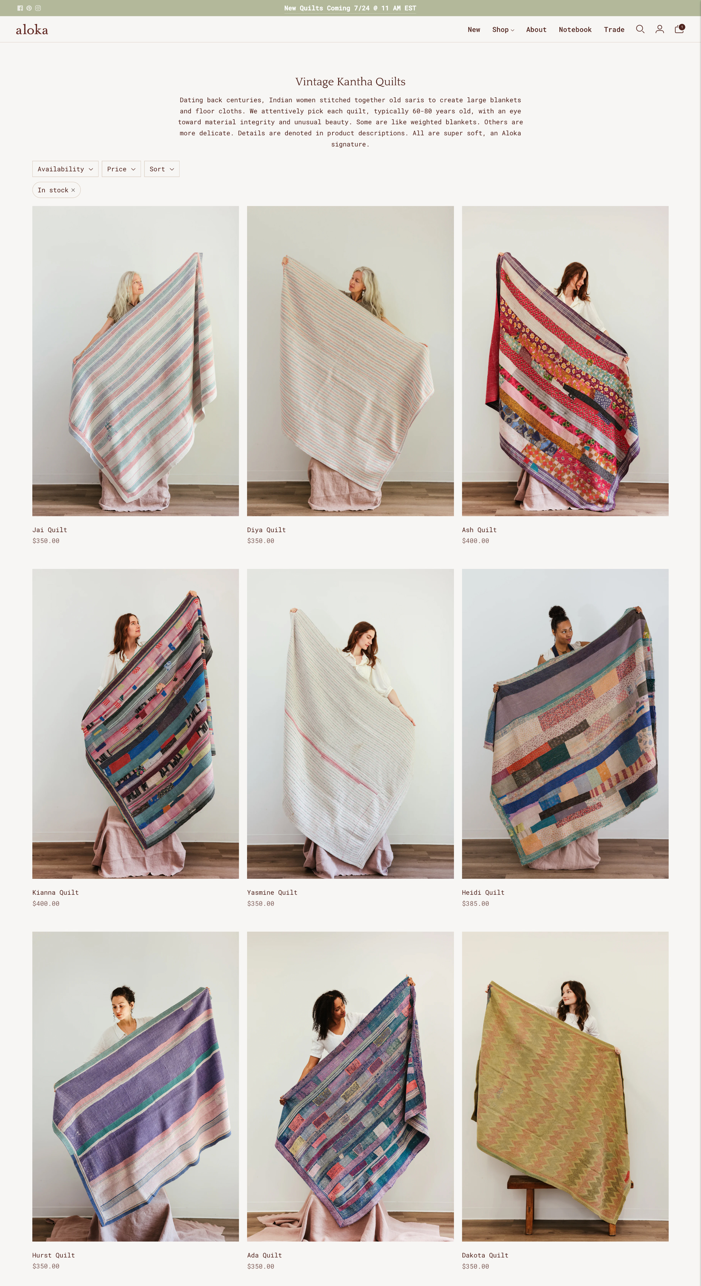 Aloka Home collection page