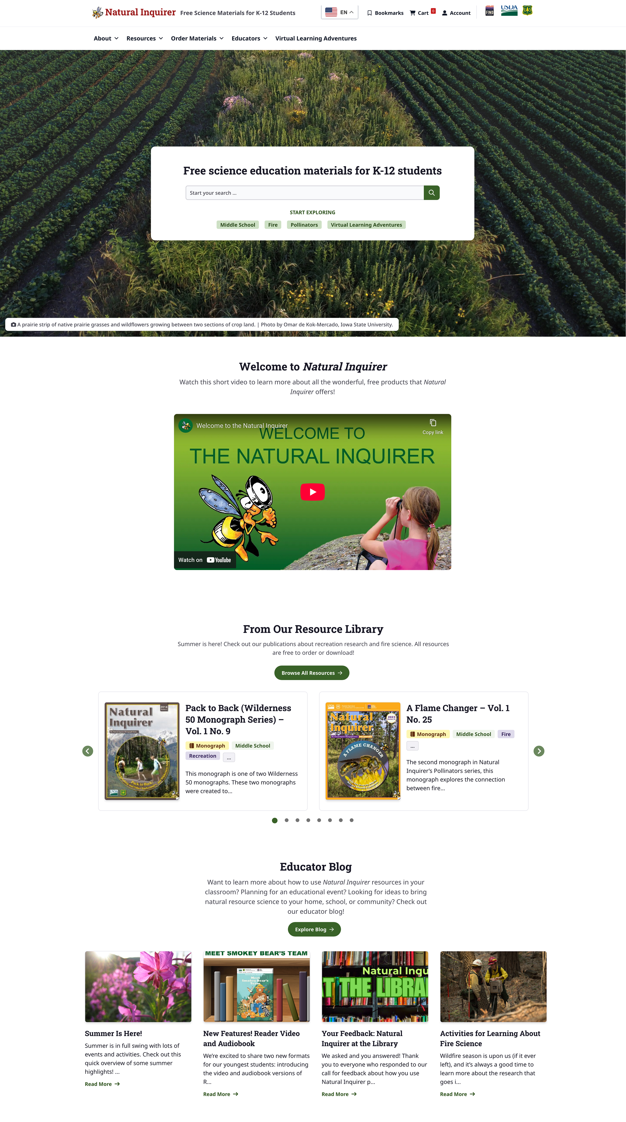 Natural Inquirer homepage website design