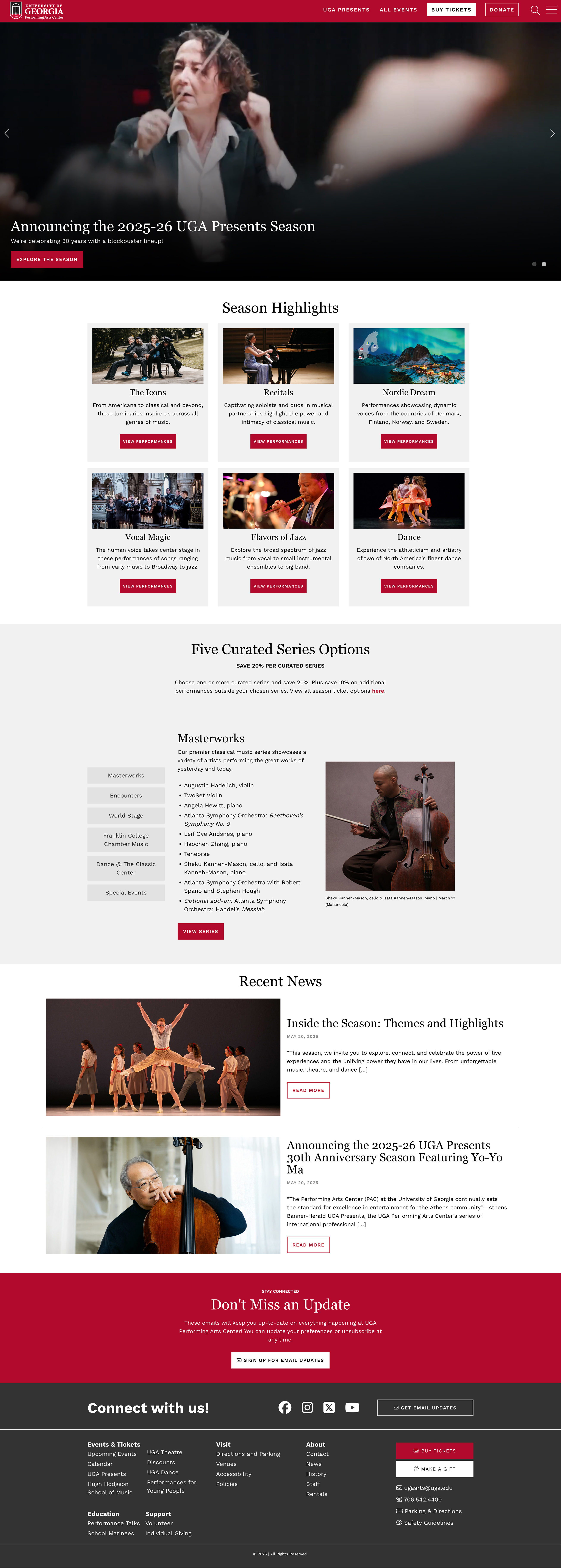 UGA Performing Arts Center website design