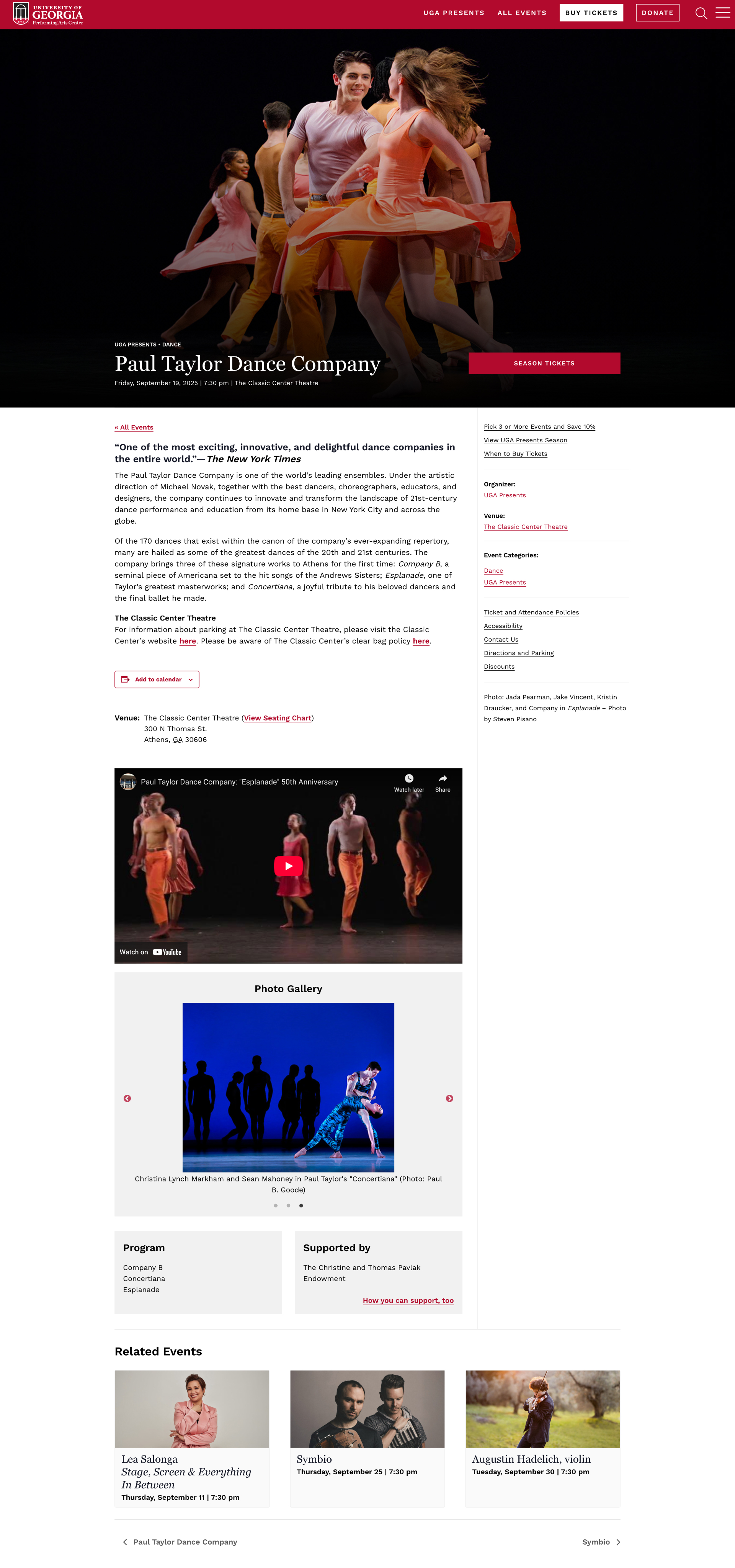 UGA Performing Arts Center website design