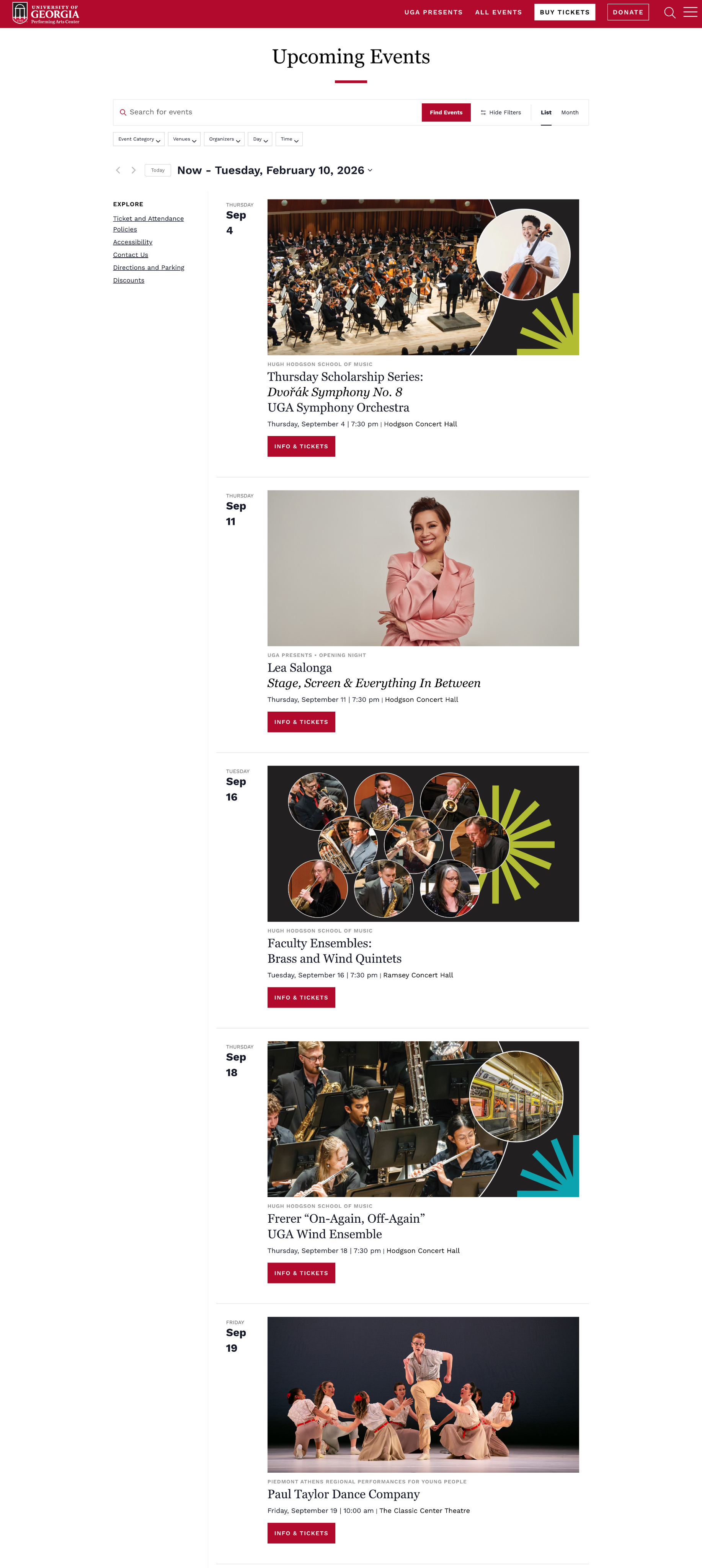 UGA Performing Arts Center website design