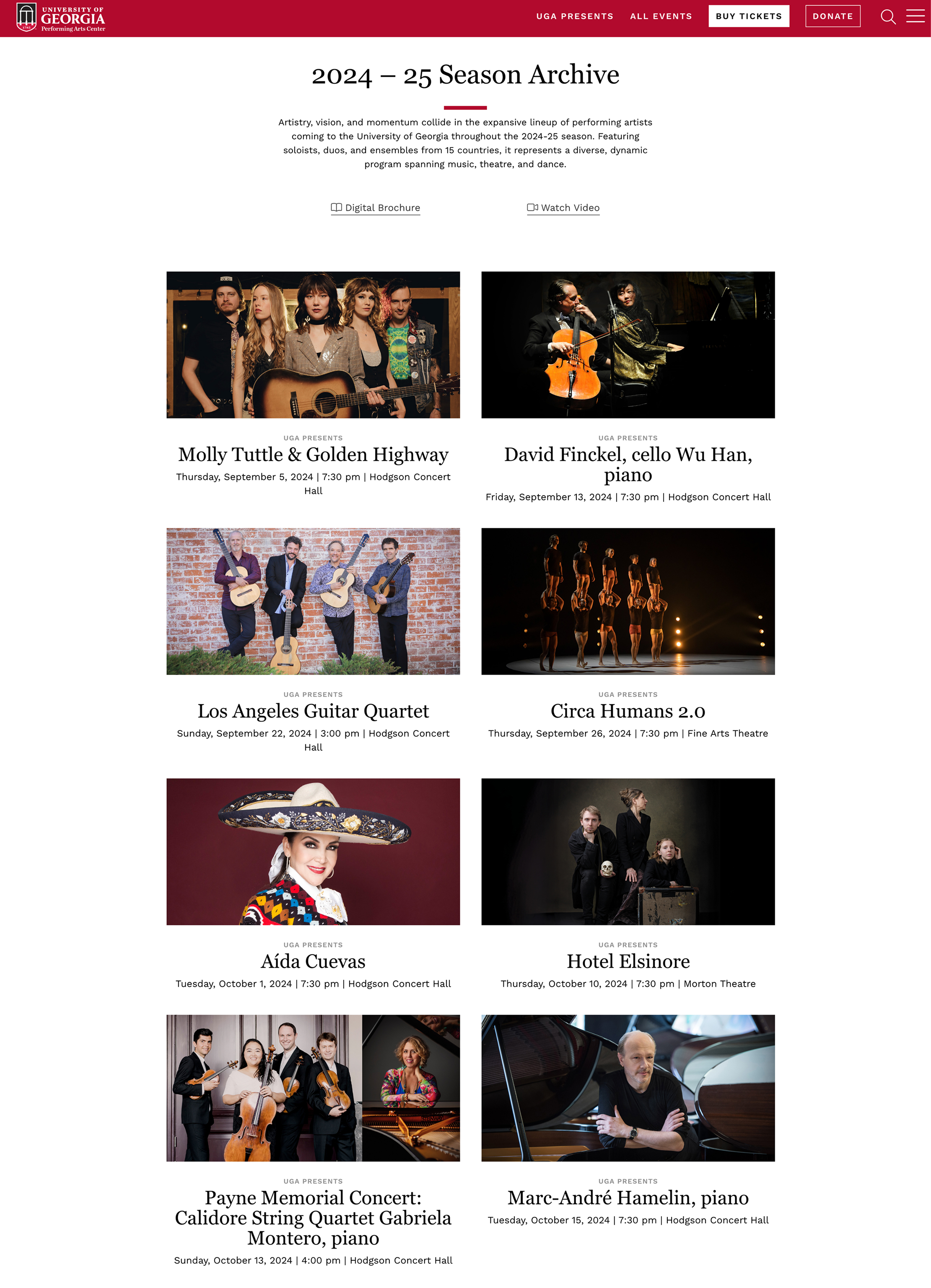 UGA Performing Arts Center website design