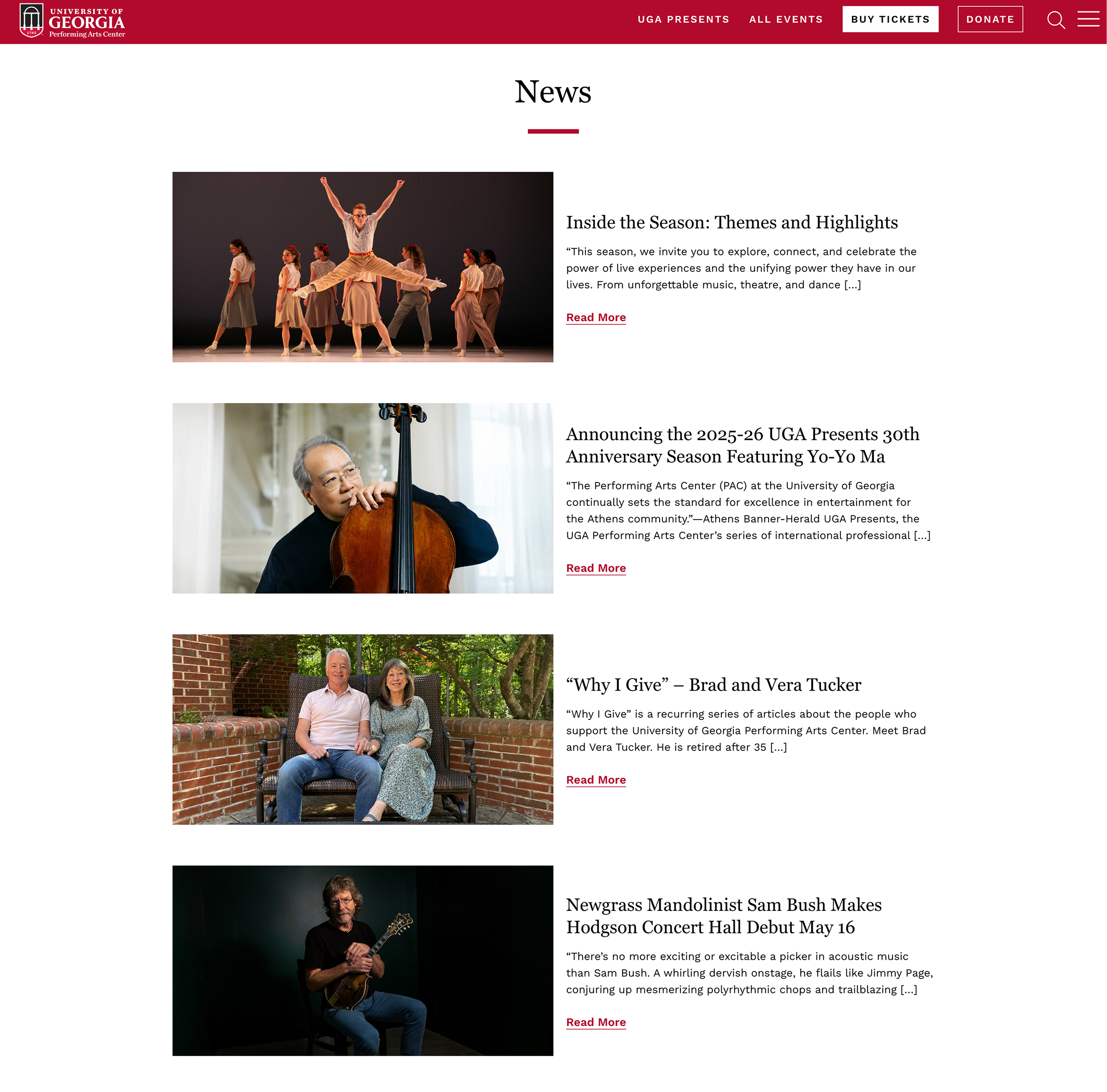 UGA Performing Arts Center website design