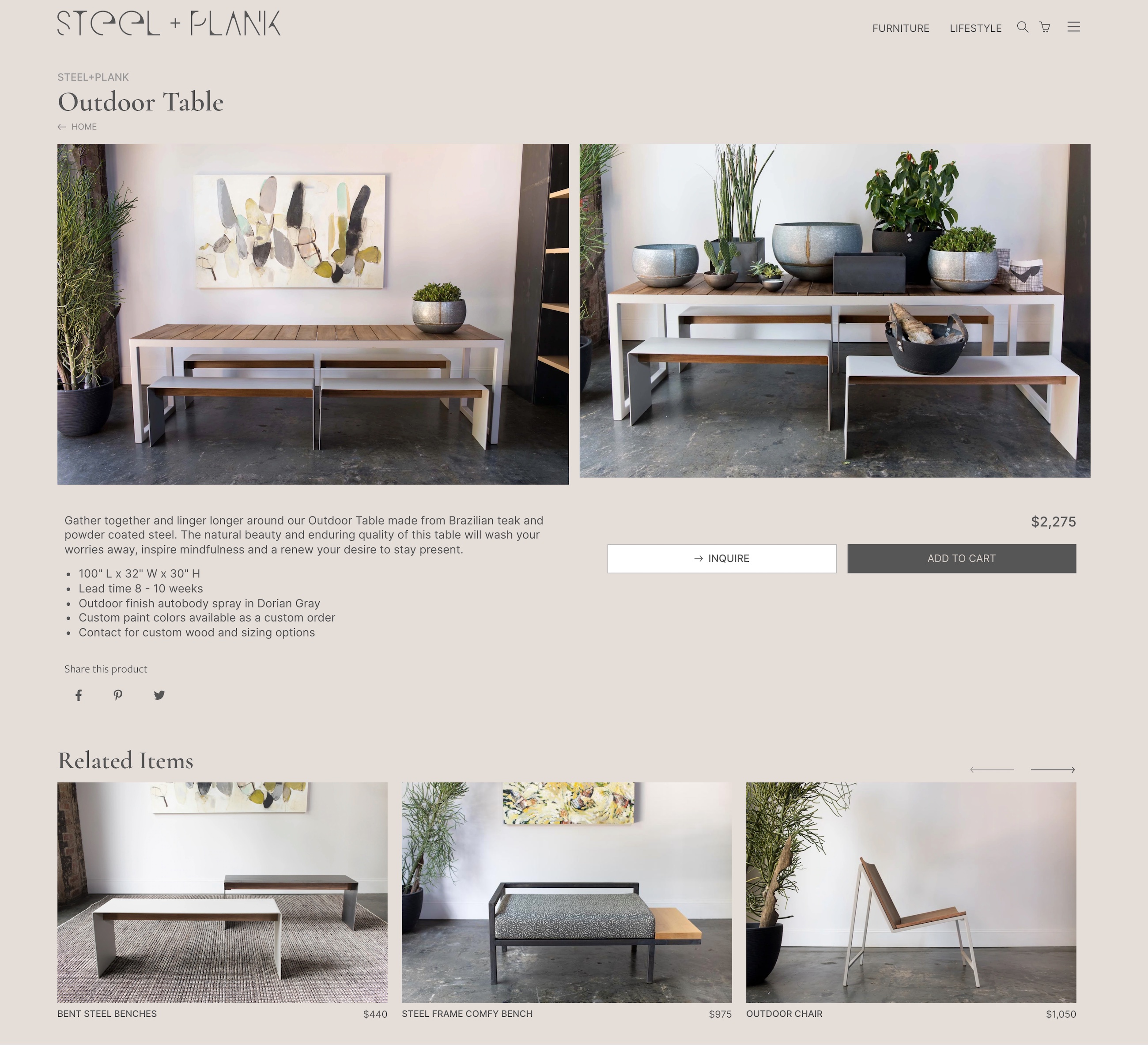 Steel & Plank furniture product page