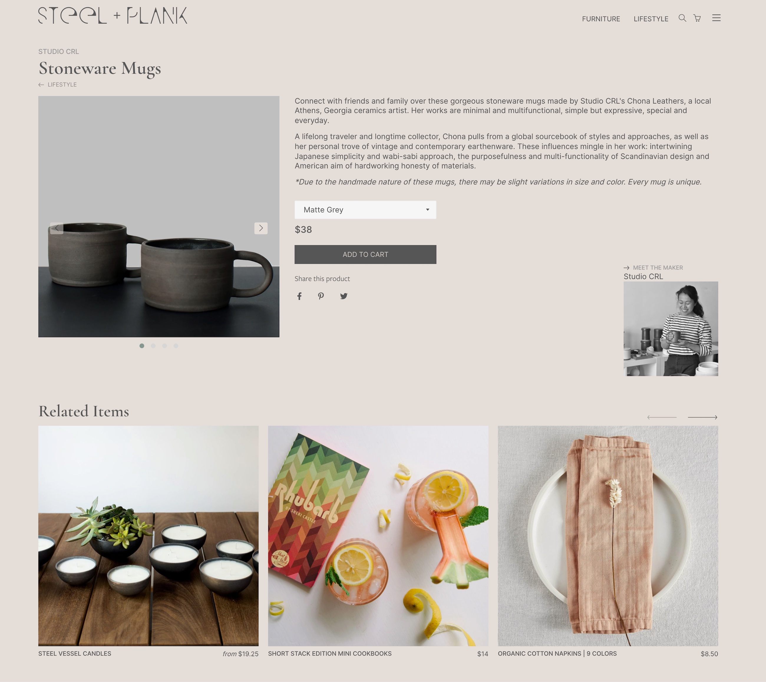 Steel & Plank lifestyle product page
