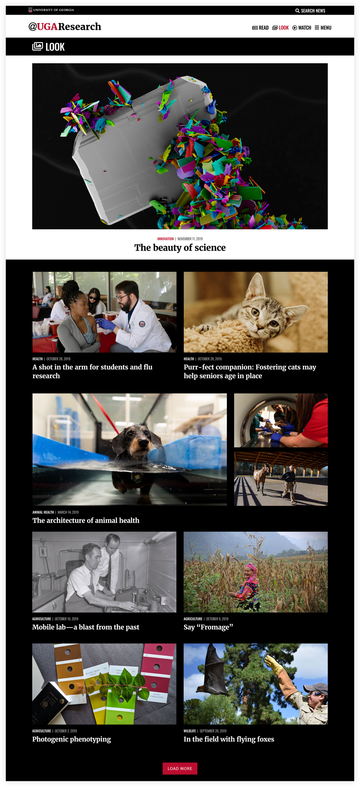 UGA Research News LOOK page with featured Look posts and latest Look posts