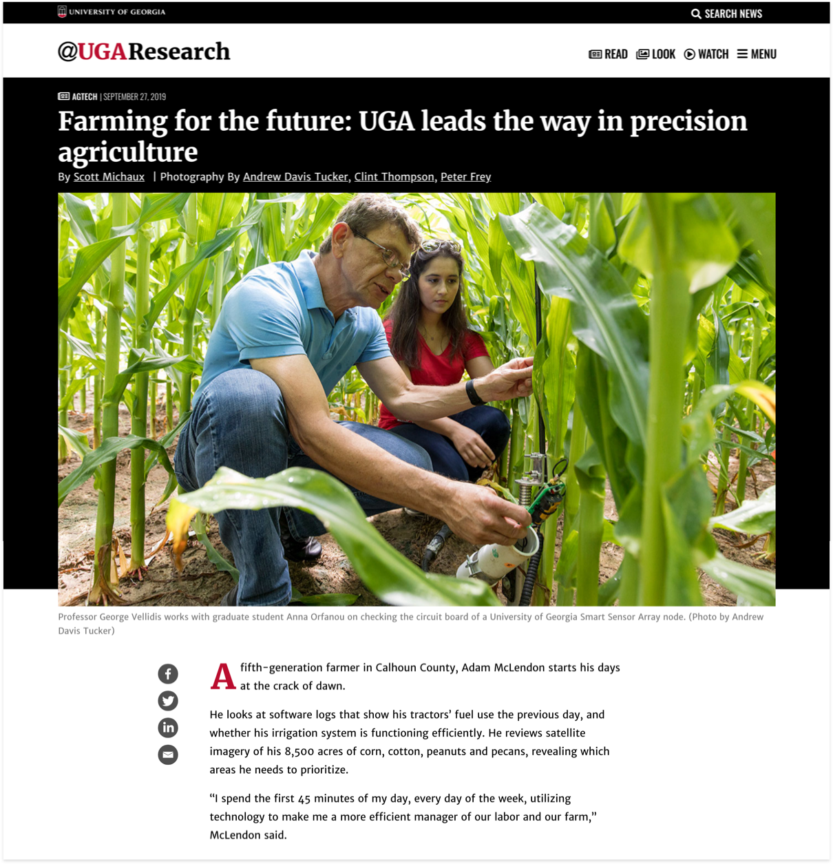 UGA Research News READ feature story, the heading with title and featured image