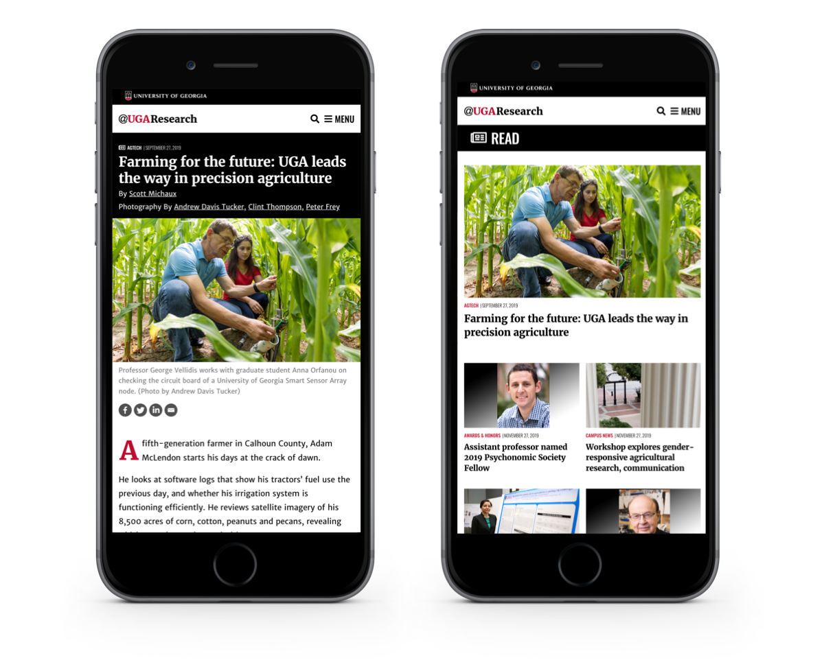 UGA Research News READ section on mobile