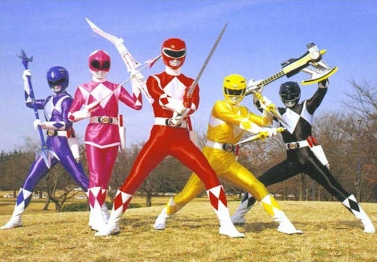 Power Rangers in a field