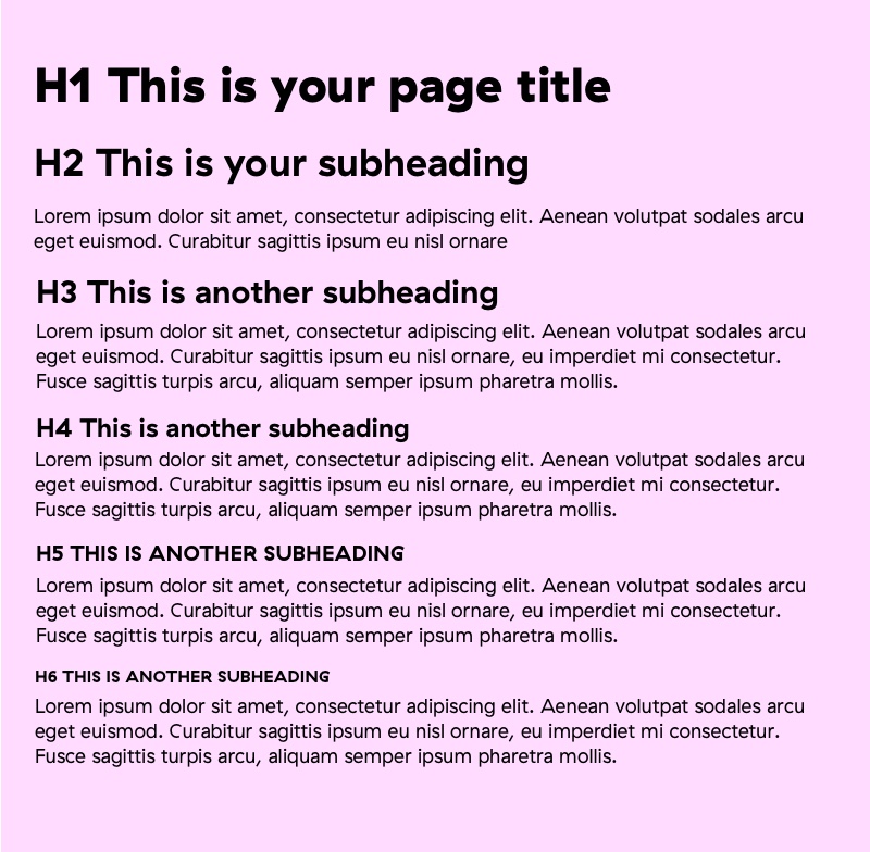 example of h1-h6 copy structure. With h1 title being largest and h6 being the smallest